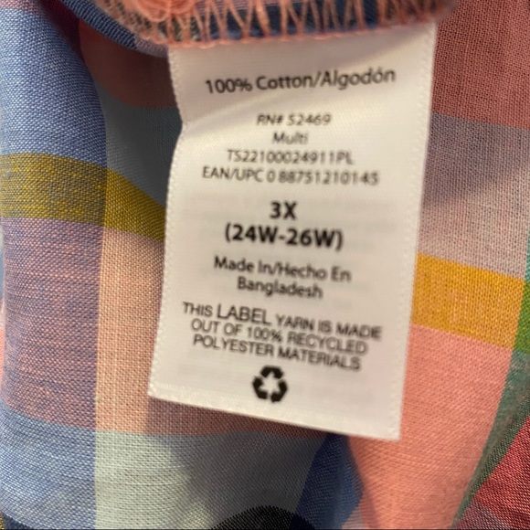 Terra and Skye Blue and Pink pastel plaid Size  3x top with ruffled slee… - Picture 5 of 8